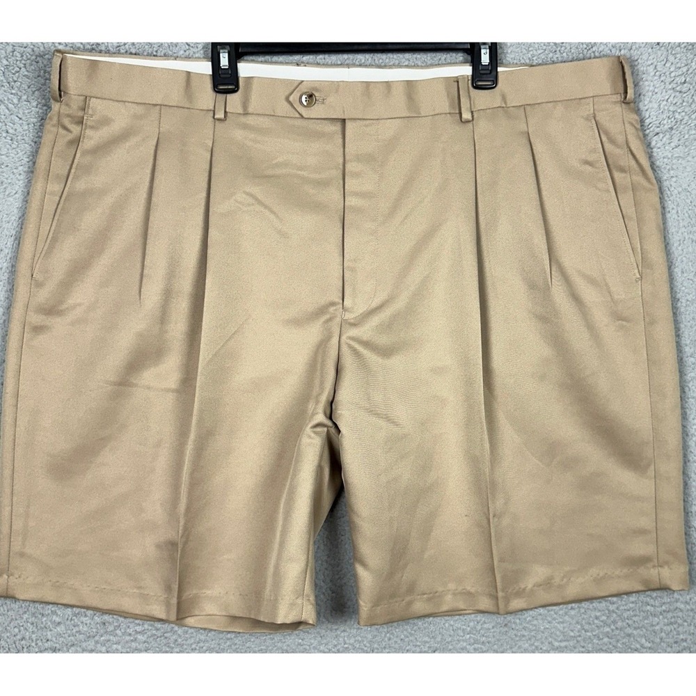 Paul Fredrick Shorts Mens 48 Tan Pleated Dress Performance Chino Golf Casual EUC